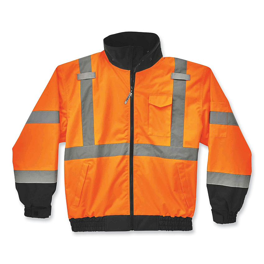 ergodyne GloWear 8379 Class 3 Hi-Vis Fleece Lined Bomber Jacket, Orange, Medium (24463)