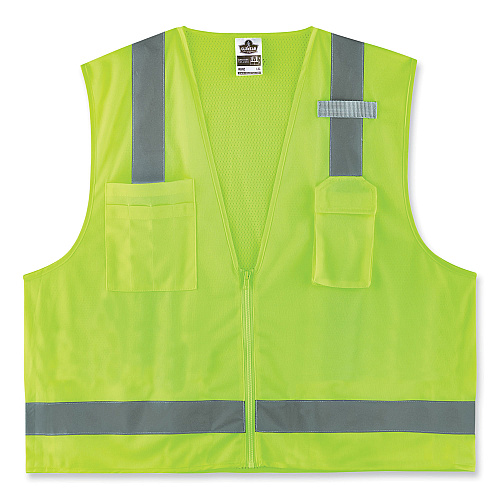 ergodyne GloWear 8249Z-S Single Size Class 2 Economy Surveyors Zipper Vest, Polyester, Small, Lime (24502)