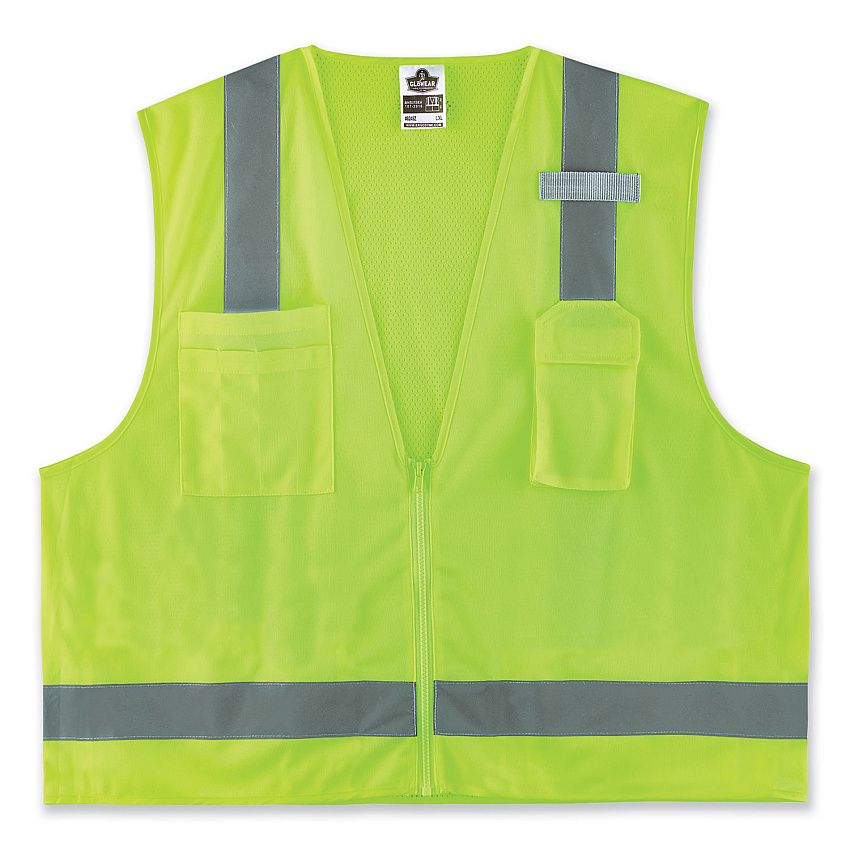 ergodyne GloWear 8249Z-S Single Size Class 2 Economy Surveyors Zipper Vest, Polyester, 5X-Large, Lime (24509)