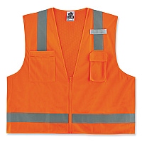 ergodyne GloWear 8249Z-S Single Size Class 2 Economy Surveyors Zipper Vest, Polyester, X-Small, Orange (24511)