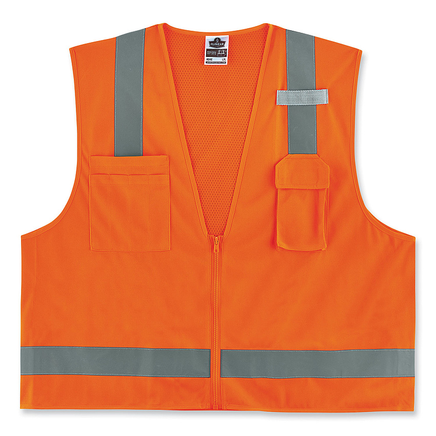 ergodyne GloWear 8249Z-S Single Size Class 2 Economy Surveyors Zipper Vest, Polyester, X-Small, Orange (24511)