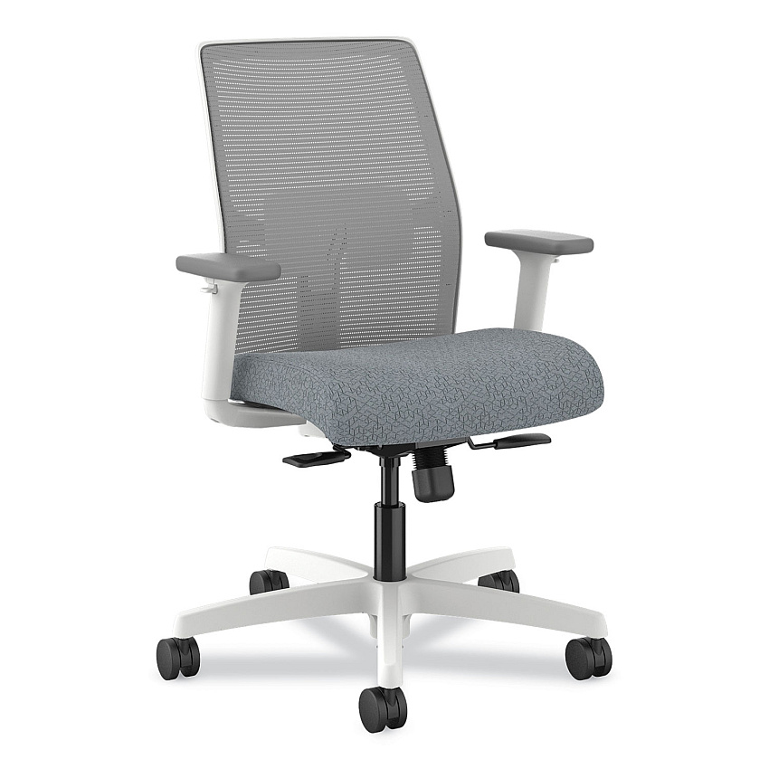 HON Ignition 2.0 Mid-Back Mesh Task Chair, Posture Lock, Up to 300lb, Basalt Seat, Fog Back/White Base (I2LM1AFA25WX)