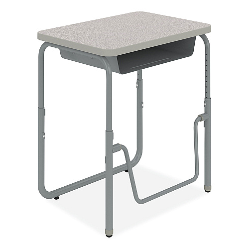 Safco AlphaBetter 2.0 Height-Adjustable Student Desk with Pendulum Bar and Book Box, 27.75" x 19.75" x 22" to 30", Pebble Gray (1222GR)