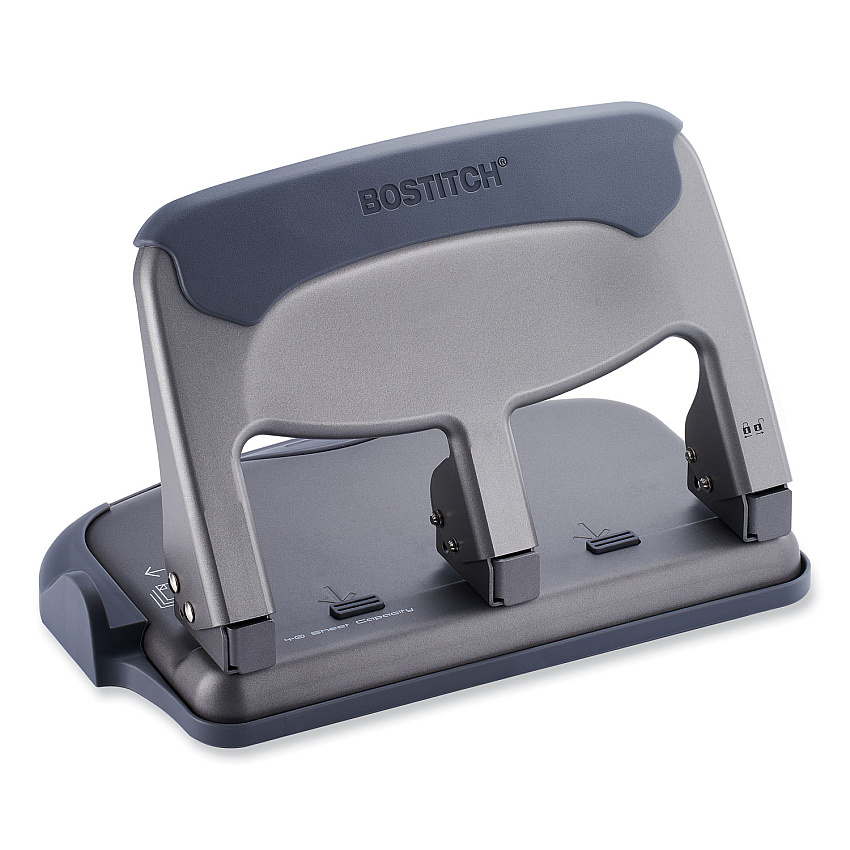 Bostitch 40-Sheet EZ Squeeze Antimicrobial Protected Heavy-Duty Three-Hole Punch, 9/32" Holes, Gray (HP40AM)