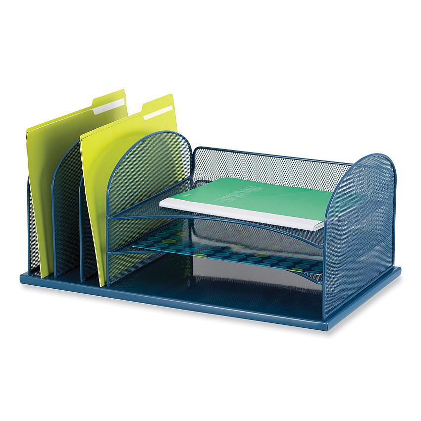 Safco Onyx Desk Organizer with Three Horizontal and Three Upright Sections, Letter Size Files, 19.25 x11.5 x 8.25, Blue (3254BU)