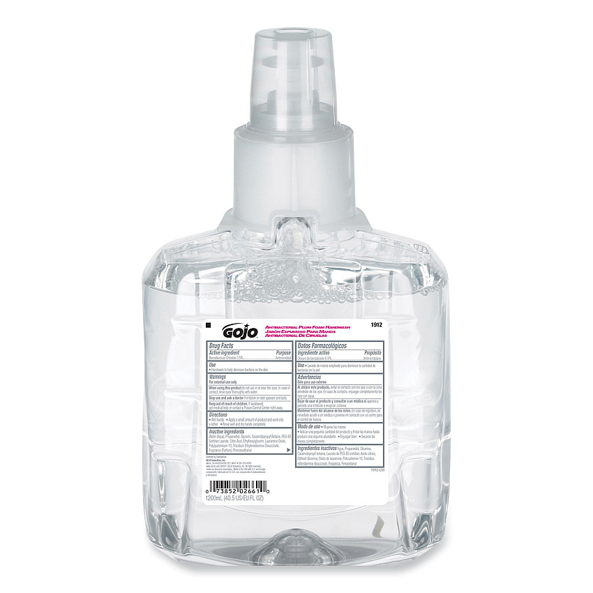 GOJO Antibacterial Foam Hand Wash Refill, For LTX-12 Dispenser, Plum Scent, 1,200 mL (191202EA)