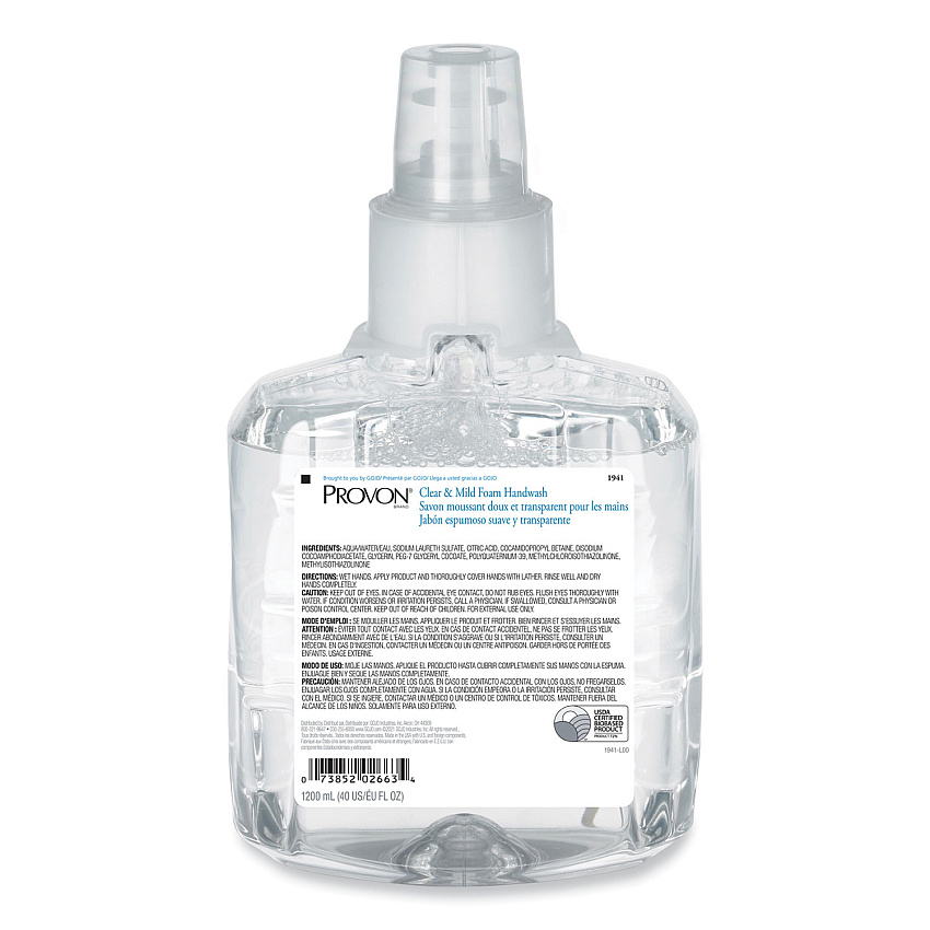 PROVON Clear and Mild Foam Hand Wash Refill, Unscented, 1,200 mL, 2/Carton (194102)