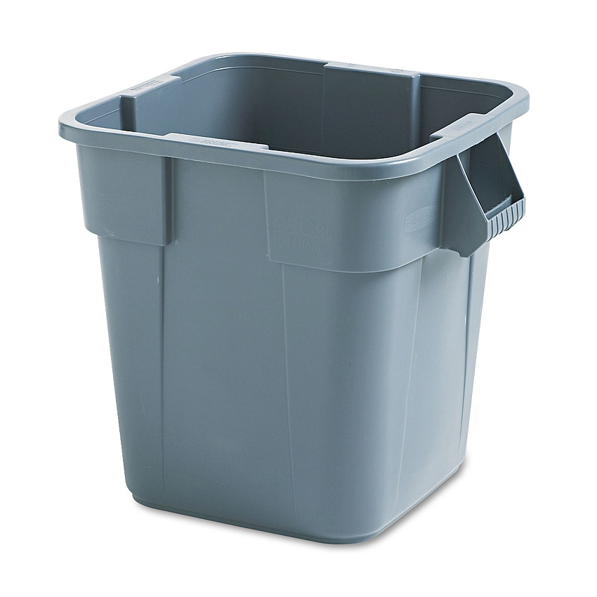 Rubbermaid Commercial Square Brute Container, 28 gal, Polyethylene, Gray (352600GY)