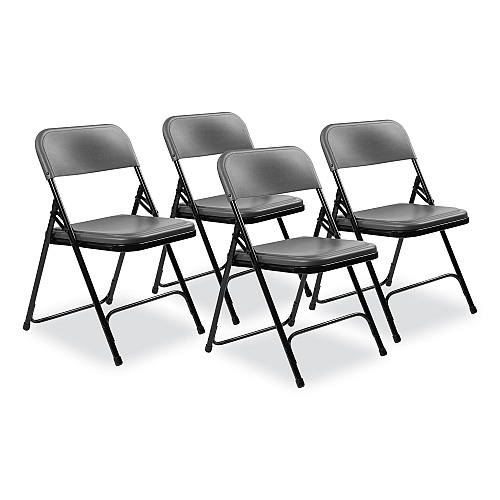 NPS 800 Series Plastic Folding Chair, Supports Up to 500 lb, 18" Seat Height, Charcoal Seat, Charcoal Back, Black Base, 4/Carton (820)