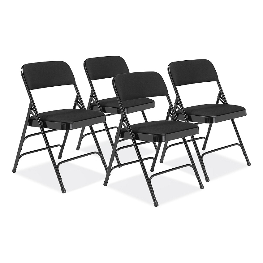 NPS 2300 Series Fabric Upholstered Triple Brace Premium Folding Chair, Supports Up to 500 lb, Midnight Black, 4/Carton (2310)