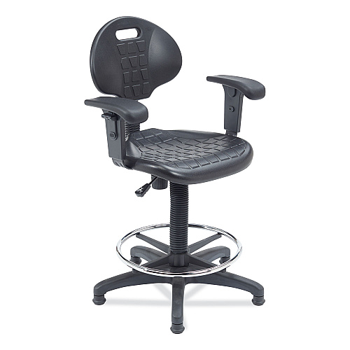 NPS 6700 Series Polyurethane Adj Height Task Chair w/Arms, Supports Up to 300 lb, 22" to 32" Seat Height, Black Seat, Black Base (6722HBA)