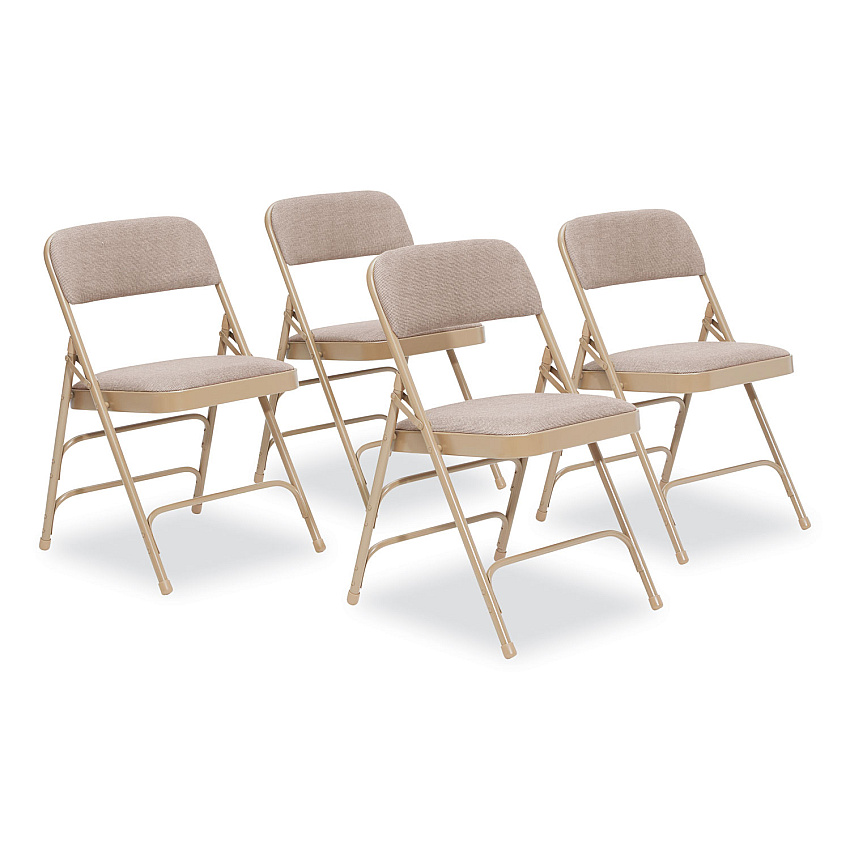 NPS 2300 Series Fabric Triple Brace Double Hinge Premium Folding Chair, Supports Up to 500 lb, Cafe Beige, 4/Carton (2301)