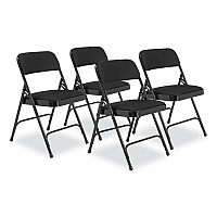 NPS 2200 Series Fabric Dual-Hinge Folding Chair, Supports 500 lb, Midnight Black Seat/Back, Black Base, 4/Carton (2210)