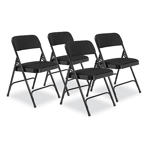 NPS 2200 Series Fabric Dual-Hinge Folding Chair, Supports 500 lb, Midnight Black Seat/Back, Black Base, 4/Carton (2210)