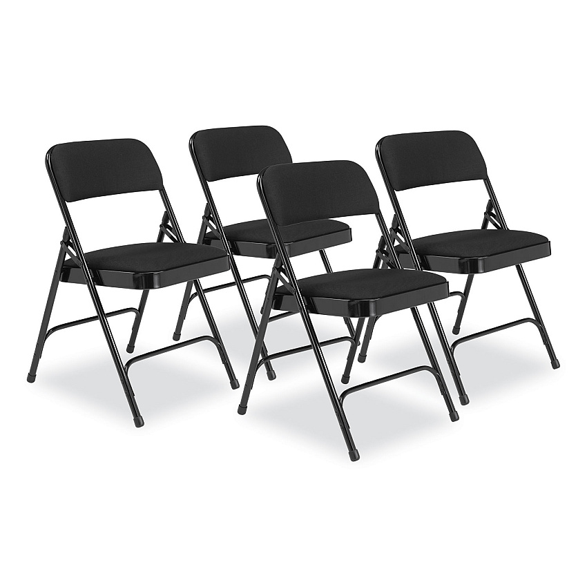NPS 2200 Series Fabric Dual-Hinge Folding Chair, Supports 500 lb, Midnight Black Seat/Back, Black Base, 4/Carton (2210)