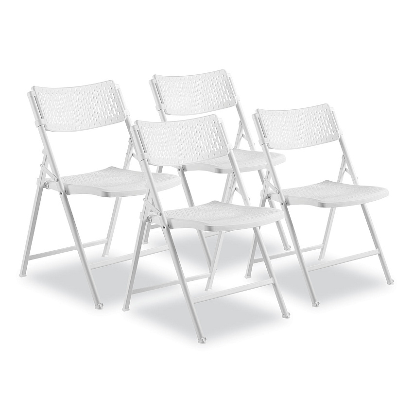 NPS AirFlex Series Premium Poly Folding Chair, Supports Up to 1,000 lb, 17.25" Seat Height, White Seat/Back/Base, 4/Carton (1421)