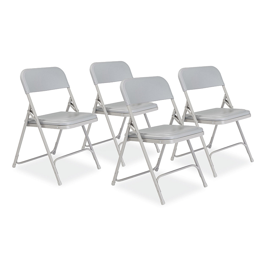 NPS 800 Series Premium Plastic Folding Chair, Supports Up to  500 lb, 18" Seat Height, Gray Seat, Gray Back, Gray Base, 4/Carton (802)