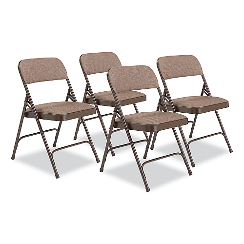 NPS 2200 Series Fabric Dual-Hinge Premium Folding Chair, Supports Up to 500 lb, Walnut Seat, Walnut Back, Brown Base, 4/Carton (2207)