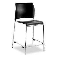 NPS Cafetorium Counter Height Stool, Padded, Supports Up to 300 lb, 24" Seat Height, Black Seat, Black Back, Chrome Base (8710C1110)