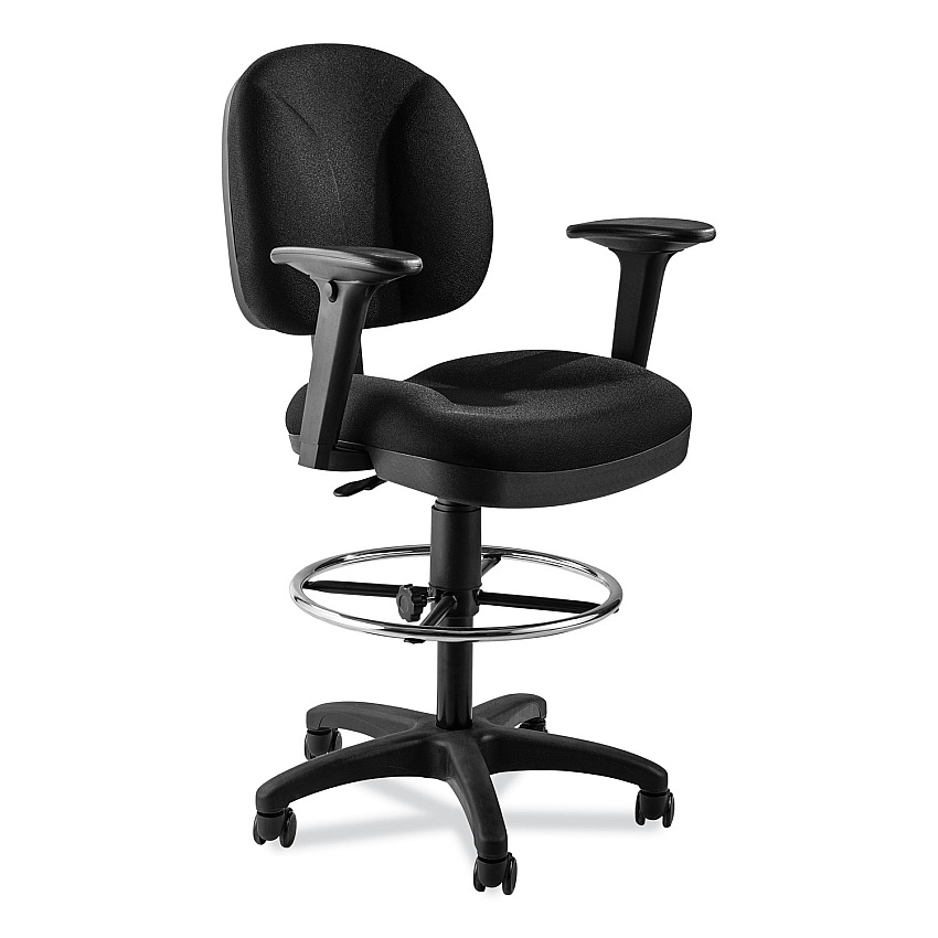 NPS Comfort Task Stool with Arms, Supports Up to 300 lb, 25.5" to 35.5" Seat Height, Black Seat, Black Back, Black Base (CTSA)