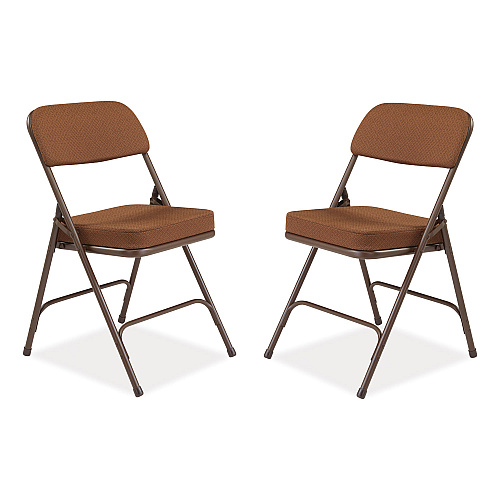 NPS 3200 Series Premium Fabric Dual-Hinge Folding Chair, Supports Up to 300 lb, Gold Seat, Gold Back, Brown Base, 2/Carton (3219)