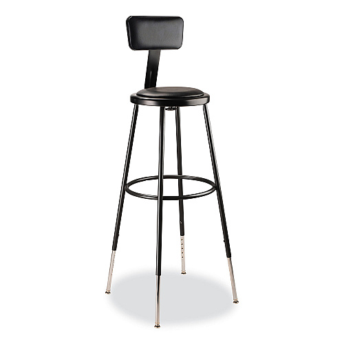 NPS 6400 Series Height Adjustable Heavy Duty Vinyl Padded Stool with Backrest, Supports 300 lb, 32" to 39" Seat Height, Black (6430HB10)