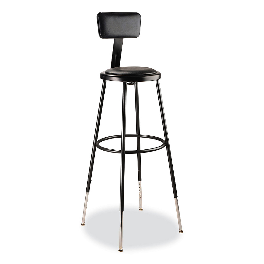 NPS 6400 Series Height Adjustable Heavy Duty Vinyl Padded Stool with Backrest, Supports 300 lb, 32" to 39" Seat Height, Black (6430HB10)