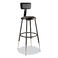 NPS 6400 Series Height Adj Heavy Duty Vinyl Steel Stool w/Backrest, Supports 300 lb, 25"-33" Seat Ht, Black (6424HB10)