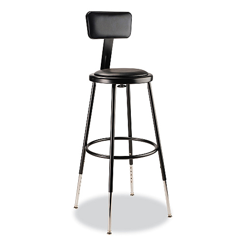 NPS 6400 Series Height Adj Heavy Duty Vinyl Steel Stool w/Backrest, Supports 300 lb, 25"-33" Seat Ht, Black (6424HB10)