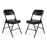 NPS 3200 Series 2" Vinyl Upholstered Double Hinge Folding Chair, Supports Up to 300 lb, 18.5" Seat Height, Black, 2/Carton (3210)