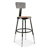 NPS 6200 Series 19" to 27" Height Adjustable Heavy-Duty Stool with Backrest, Supports Up to 500 lb, Masonite Seat/Black Base (6218HB10)
