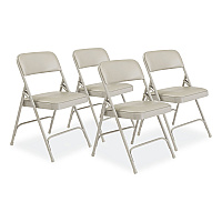 NPS 1200 Series Premium Vinyl Dual-Hinge Folding Chair, Supports Up to 500lb, 17.75" Seat Height, Warm Gray, 4/Carton (1202)