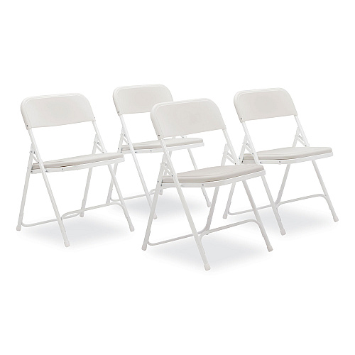 NPS 800 Series Plastic Folding Chair, Supports Up to 500 lb, 18" Seat Height, Bright White Seat, White Base, 4/Carton (821)