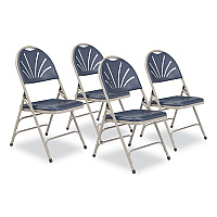 NPS 1100 Series Deluxe Fan-Back Tri-Brace Folding Chair, Supports Dark Blue Seat, Dark Blue Back, Gray Base, 4/Carton (1115)