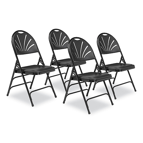 NPS 1100 Series Fan-Back Tri-Brace Dual Hinge Folding Chair, Supports Up to 500 lb, 17.75" Seat Height, Black, 4/Carton (1110)
