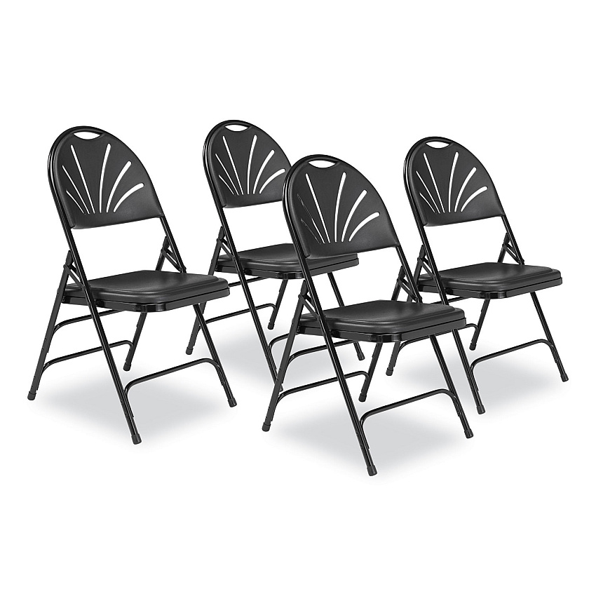 NPS 1100 Series Fan-Back Tri-Brace Dual Hinge Folding Chair, Supports Up to 500 lb, 17.75" Seat Height, Black, 4/Carton (1110)