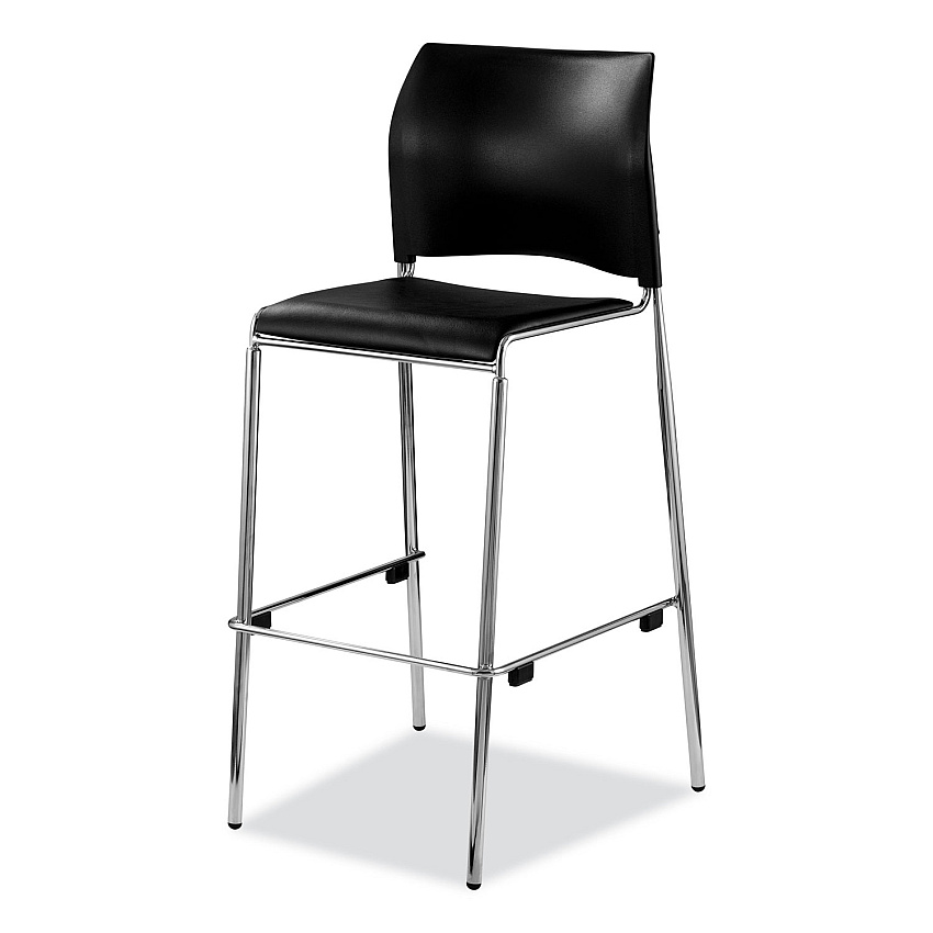 NPS Cafetorium Bar Height Stool, Padded Seat/Back, Supports Up to 500 lb, 31" Seat Height, Black Seat, Black Back,Chrome Base (8710B1110)