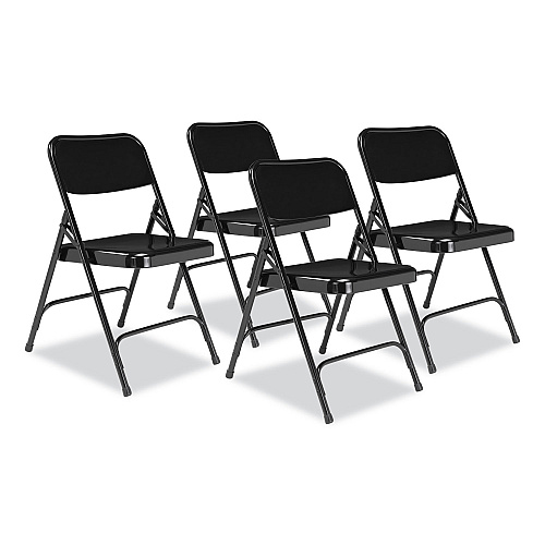 NPS 200 Series Premium All-Steel Double Hinge Folding Chair, Supports Up to 500 lb, 17.25" Seat Height, Black, 4/Carton (210)