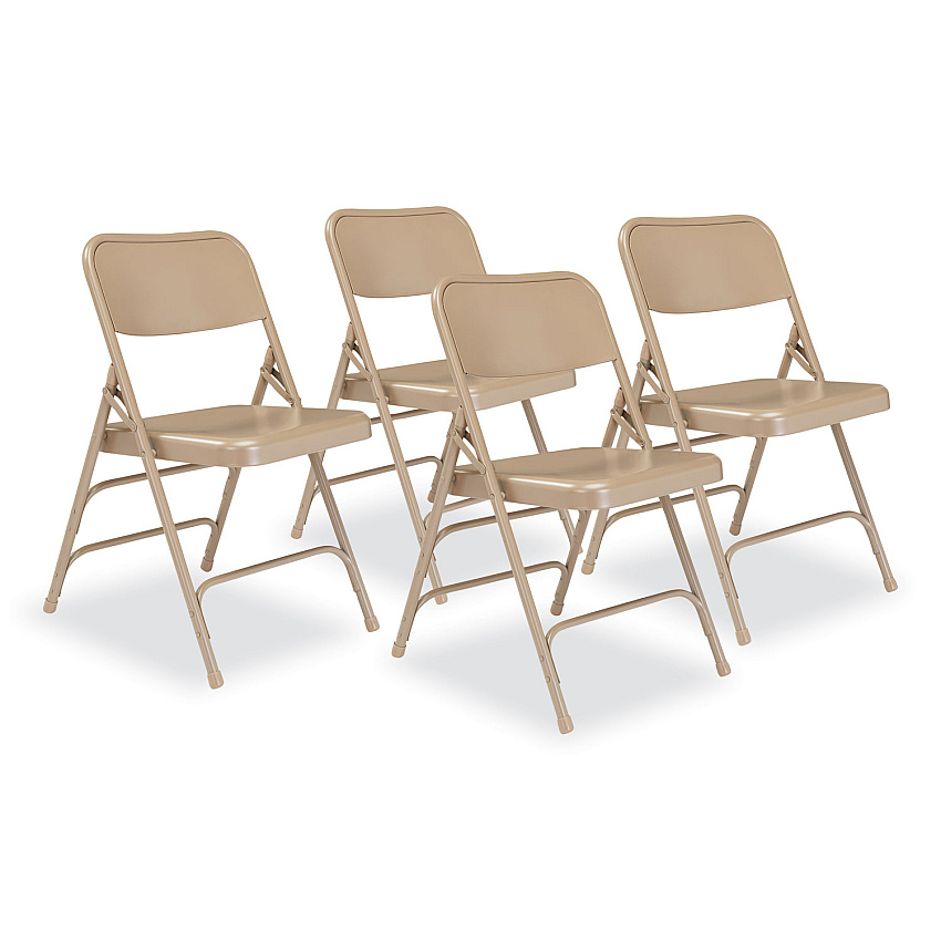 NPS 300 Series Deluxe All-Steel Triple Brace Folding Chair, Supports Up to 480 lb, 17.25" Seat Height, Beige, 4/Carton (301)