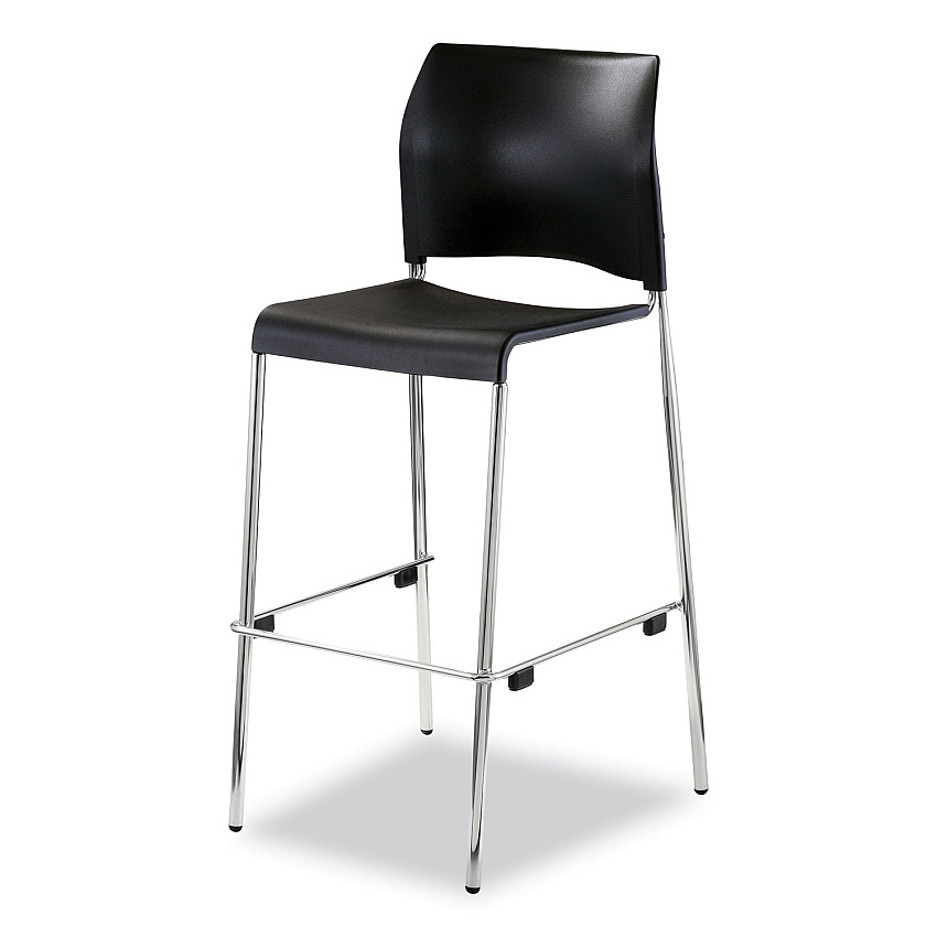 NPS Cafetorium Bar Height Stool, Supports Up to 500 lb, 31" Seat Height, Black Seat, Black Back, Chrome Base (8810B1110)