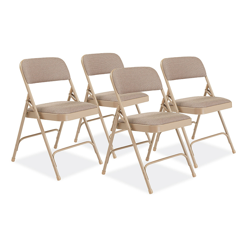 NPS 2200 Series Deluxe Fabric Upholstered Dual-Hinge Premium Folding Chair, Supports Up to 500 lb, Cafe Beige, 4/Carton (2201)