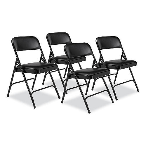 NPS 1200 Series Premium Vinyl Dual-Hinge Folding Chair, Supports Up to 500 lb, 17.75" Seat Height, Caviar Black, 4/Carton (1210)
