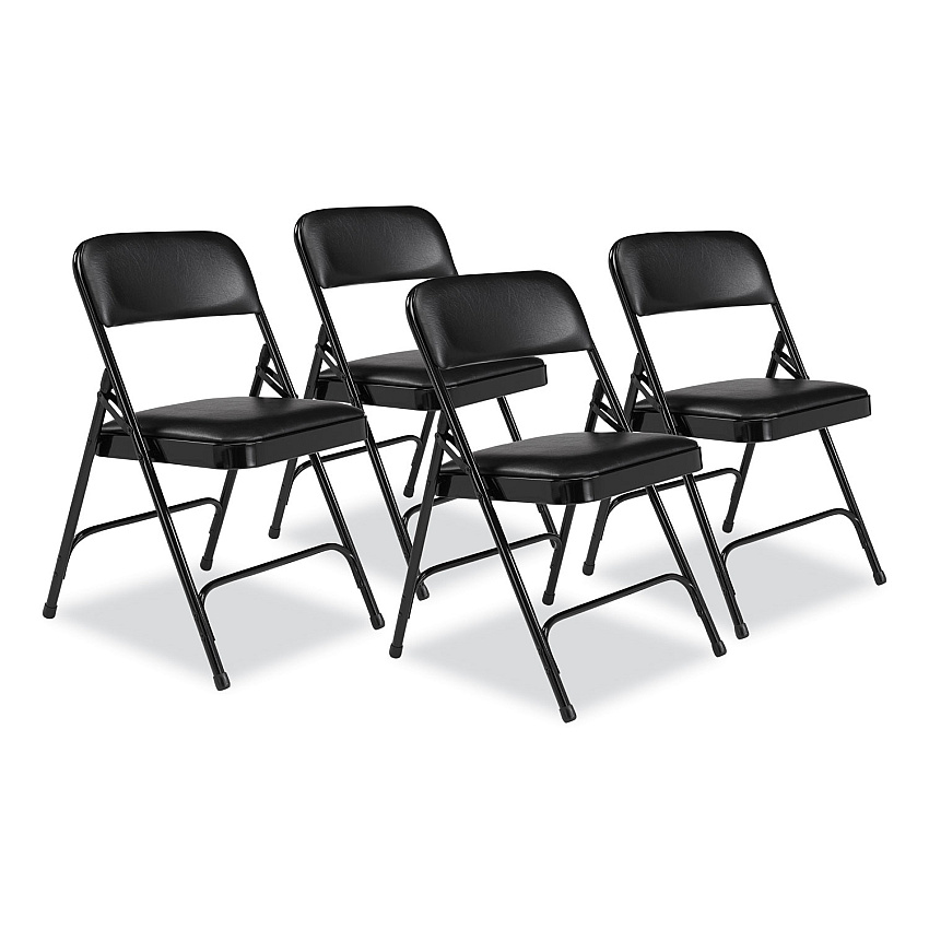 NPS 1200 Series Premium Vinyl Dual-Hinge Folding Chair, Supports Up to 500 lb, 17.75" Seat Height, Caviar Black, 4/Carton (1210)