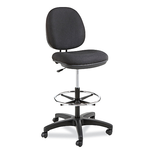 Alera Interval Series Swivel Task Stool, Supports Up to 275 lb, 23.93" to 34.53" Seat Height, Black Fabric (ALEIN4611)
