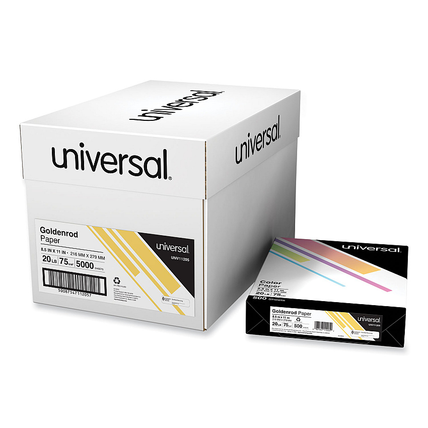 Universal Deluxe Colored Paper, 20 lb Bond Weight, 8.5 x 11, Goldenrod, 500 Sheets/Ream, 10 Reams/Carton (UNV11205CT)