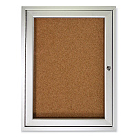 Ghent 1 Door Enclosed Natural Cork Bulletin Board with Satin Aluminum Frame, 36 x 36, Tan Surface (PA13636K)