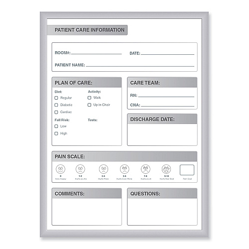 Ghent Patient Room Magnetic Whiteboard, 24 x 36, White/Gray Surface, Satin Aluminum Frame (GRPM311P23)