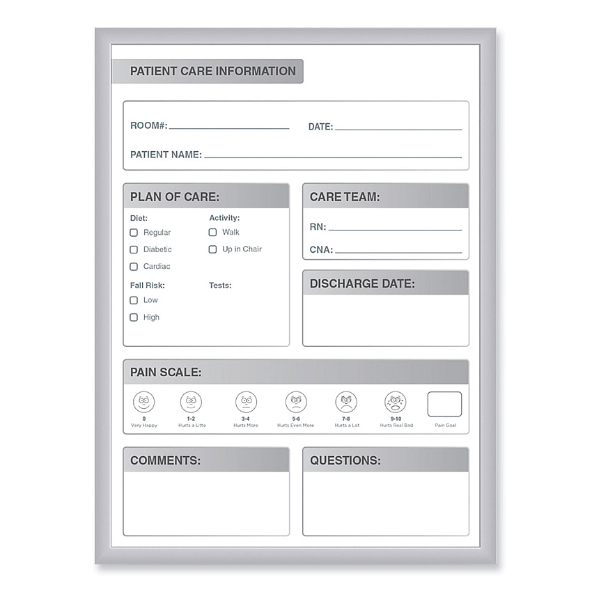 Ghent Patient Room Magnetic Whiteboard, 24 x 36, White/Gray Surface, Satin Aluminum Frame (GRPM311P23)