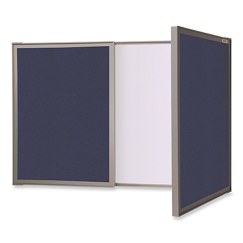 Ghent VisuALL PC Whiteboard Cabinet, Blue Fabric Bulletin Board Exterior Doors, 36 x 24, Aluminum Frame (41301)