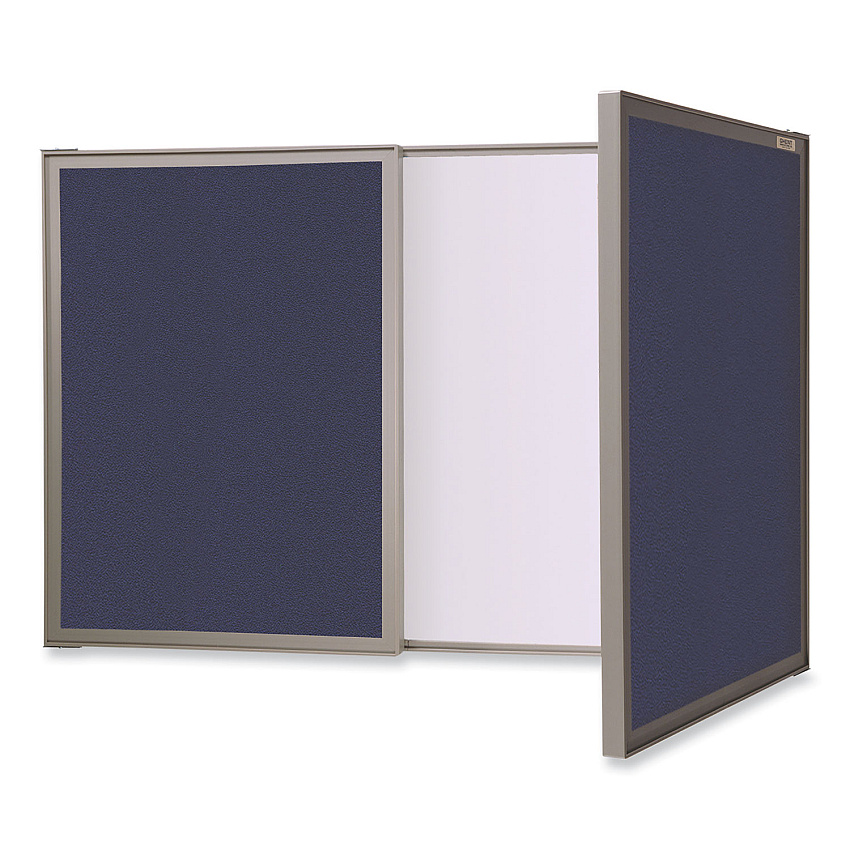 Ghent VisuALL PC Whiteboard Cabinet, Blue Fabric Bulletin Board Exterior Doors, 36 x 24, Aluminum Frame (41301)
